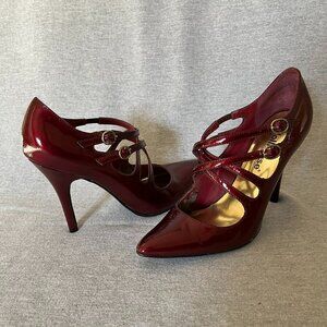 Dollhouse Red Patent Leather Strappy Pumps.  Size 7